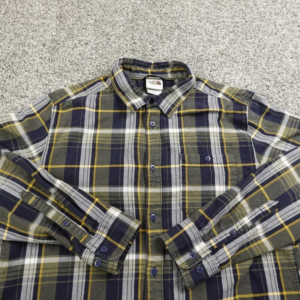 North‎ Face Shirt Mens L Green Long Sleeve Button Up Outdoor Hiking Trail Trek